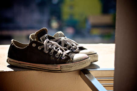 Sneaker on the wallの写真素材