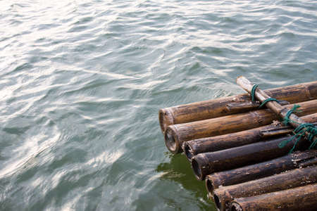 Bamboo raft in Kanchanaburi river, Thailand.の写真素材