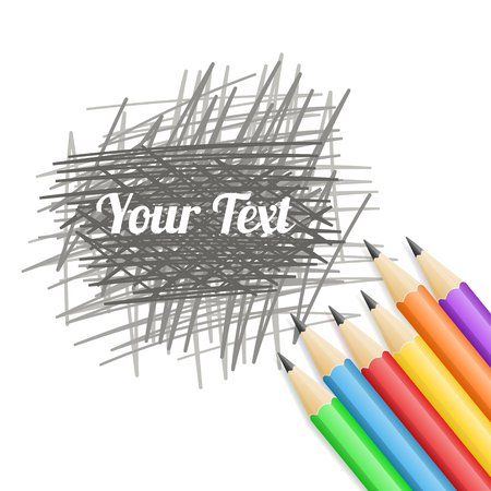 Multicolored pencils with scribble and space for your text - vector illustration.のイラスト素材