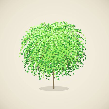 Stylized tree with green leaves on beige background - vector illustration.のイラスト素材
