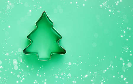 Minimalistic christmas background. Creative christmas tree. Flat lay. Copy spase.の写真素材