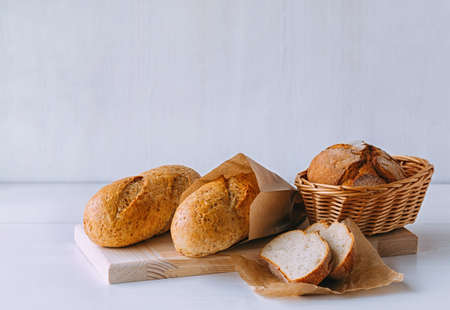 Homemade bread made from alternative flour, lowering glycemic indices. Increased bioavailability of nutrients. Copy space.の写真素材