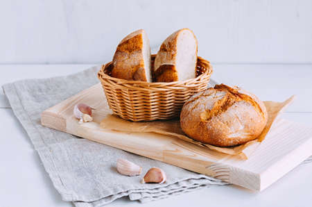 Fresh homemade garlic bread. Alternative bread concept. Close up.の写真素材