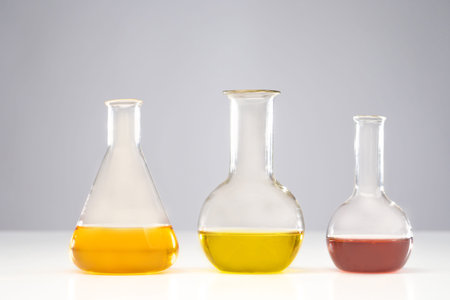 Glass flasks. The concept is drug development. The medicine. Glass flasks. Medical laboratory. The...