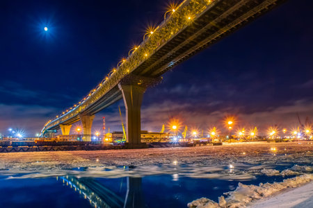 St. Petersburg bridges. Russia. Bridge of the circumferential road on high supports. The highway in...