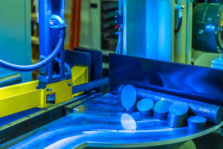 Sawing metal. The machine for cutting metal products. Saw for metal. Cut on a metal blank.の写真素材