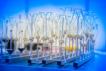 The holder for test tubes. Chemical laboratory equipment.の写真素材