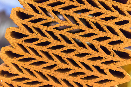 The structure of the brick. Thermal insulating brick. Thermal insulation. Construction Materials....