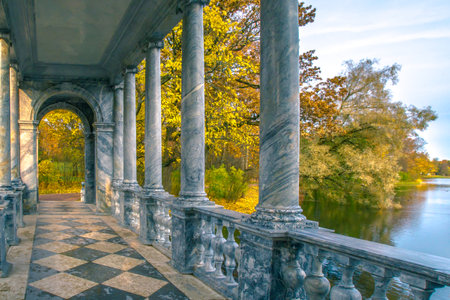 Saint Petersburg. Autumn. A park. Yellow leaves. City Park. Bridges. Pushkin. Autumn Park. Russia. Autumn in St. Petersburg.のeditorial素材