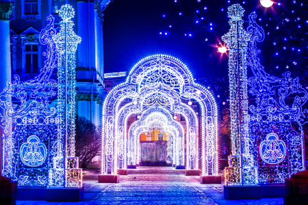 St. Petersburg in the winter. Christmas decoration in St. Petersburg. Winter city in Russia. Christmas decorations on the streets of St. Petersburg. New Year. New year in Russia.のeditorial素材