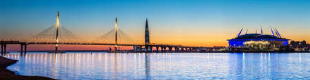 Saint Petersburg. Panorama of Petersburg. Russia. White nights in Petersburg. Neva River. The Gulf of Finland. Vasilievsky Island. Embankment of the city. Expressway in St. Petersburg.の写真素材