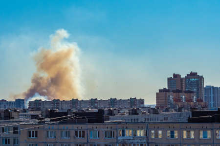 Smoke over the city. Fire.の写真素材