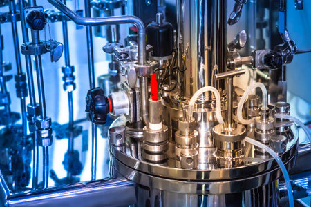 Laboratory bioreactor. Reactor fermenter. Fermenter industrial. Microbiological processes. The...