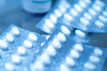 Tablets in blisters. Tablets are packed in blisters. Production of plastic packaging for drugs....