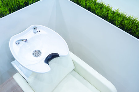 Barber wash sink. Salon sink for washing hair. Hairdressing for hair. Hairdresser equipment. Spa...