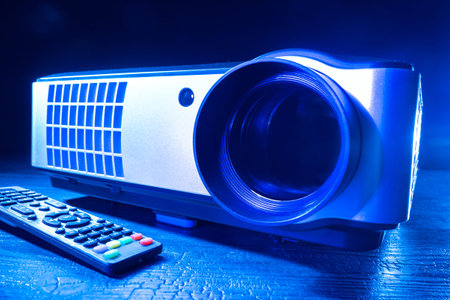Digital video projector with remote control. Multimedia projector. Equipment for presentations....