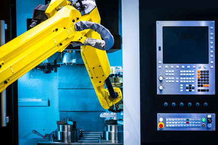 Welding robot manipulator. Industrial welding robots are the Manipulator handles the details. Robotics. Production automation. Work with computer control in production.の写真素材