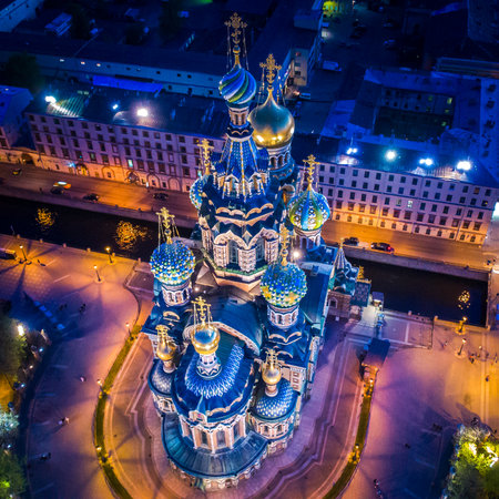 Savior on Spilled Blood. The Museum of Russia. St. Petersburg. From the height of the museum of Petersburg. Temple of the Savior on the Blood. Saint Petersburg Russiaのeditorial素材