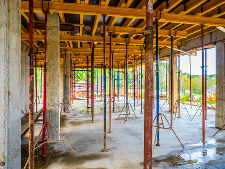 House under construction. Formwork for pouring concrete. Construction of the cottage. Construction...