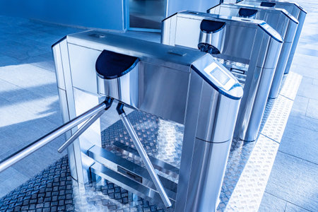 Turnstiles. Checkpoint. Automatic access control. Access system in the building. Automatic turnstile...