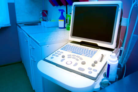 The ultrasound machine in the doctor's office. Ultrasound scanner. Sonograph. Ultrasound diagnosis. Medical equipment. Diagnostics with ultrasonic waves. Health care.の写真素材