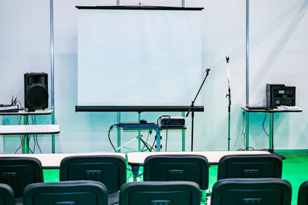 Presentation. Equipment for the presentation. Speech speakers. Student audience. Class.の写真素材