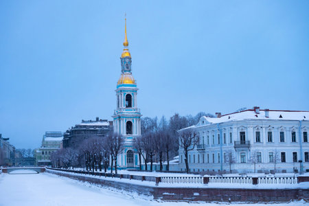Saint Petersburg. Snow in Russia. St. Nicholas Naval Cathedral. Bridges of Petersburg. Russian...