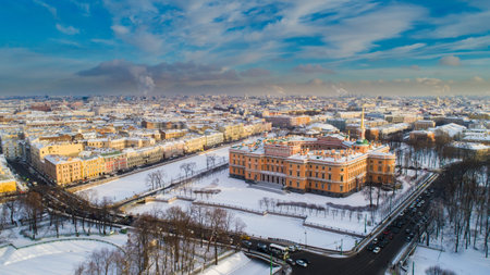 Russia in winter. Museums of Petersburg. The engineering castle. Panorama of Petersburg. Streets of...