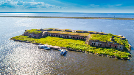 Kronstadt Russia. Fort Graf Milutin on the Neva. The history of Kronstadt fortress. Forts of the Leningrad region. Excursions in Kronstadt.のeditorial素材