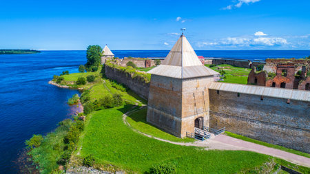Saint Petersburg. Russia. Fortress Oreshek. Ancient Russian fortress on lake Ladoga. Leningrad region. Museums of St. Petersburg. Neva River. Ladoga lake. Travel to Russiaのeditorial素材