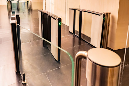 Turnstiles. Checkpoint. Automatic access control. Access system in the building. Automatic turnstile...