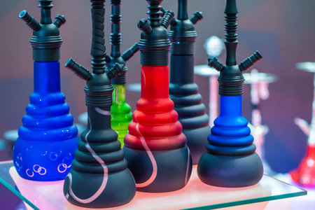 Multicolored hookahs. Rest with a hookah.の写真素材
