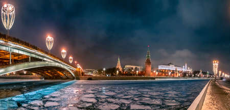 Moscow, Russia. Kremlin. Russia. Winter. Panorama of the Kremlin. Moscow city in winter. Panorama of Moscow River. Architecture of Russia.の写真素材
