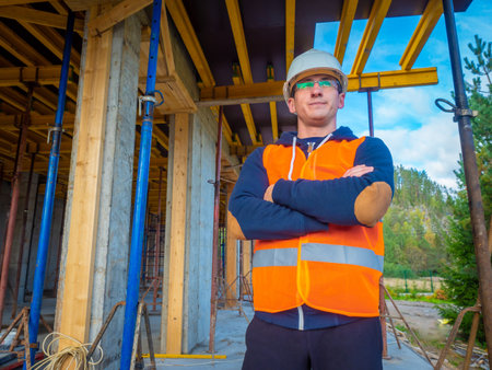 The builder makes calculations. Control over the construction. Construction of houses from concrete....