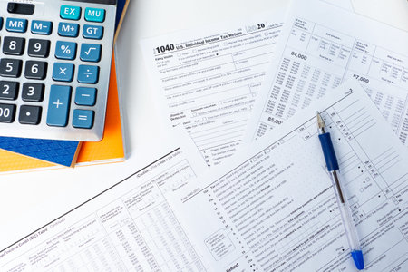 Completing an individual's tax return in the United States. American tax return forms. Control over...