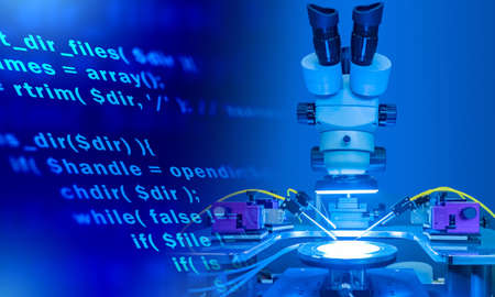 Programmable automatic machine for assembling electronic circuits. Automated soldering of printed circuit boards. Manufacturing of radio-electronic components. The electronic equipment.の写真素材