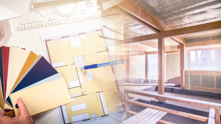 The preparation of the design project of a country house. Selection of color solutions for rooms....