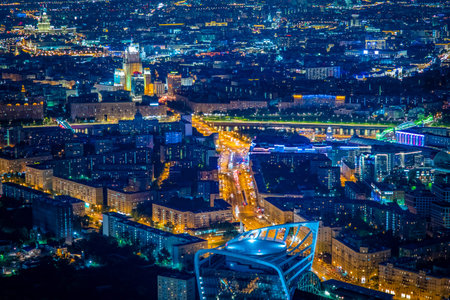 Moscow. Russia. Evening in Moscow. Panorama of the Russian capital from a height. Moscow in the...