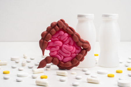 Probiotics and prebiotics for intestinal health. Prevention of dysbacteriosis. Useful bacteria in...