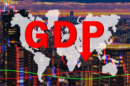 GDP. The fall in GDP in all countries. Global economic crisis. The slowdown in economic development. Decrease in production volumes.の写真素材