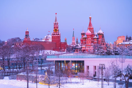 Moscow in winter. New year in the capital of Russia. Moscow Kremlin on a winter morning. Russian...