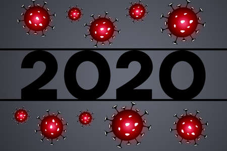2020 - the year of the fight against coronavirus. Coronavirus molecules and the number 2020 on a gray background. Pandemic. An epidemic of a deadly disease. The quarantine around the world.の写真素材