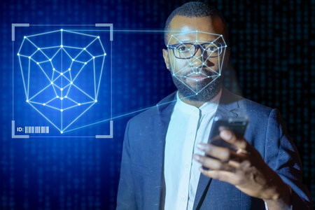 Obtaining the biometric information. Drawing up a biometric portrait of a black man. Biometric...