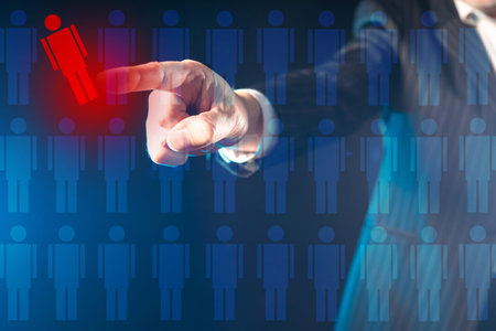 The boss presses his finger on the figure on the screen and the figure begins to fall. HR. Employee...