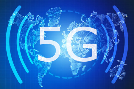 5g on the background of the world map.