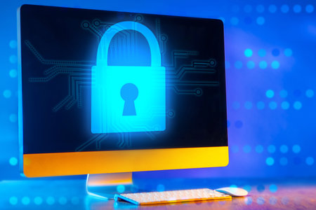 Lock on the computer screen. Lock the data about the user. Personal data protection. GDPR concept....
