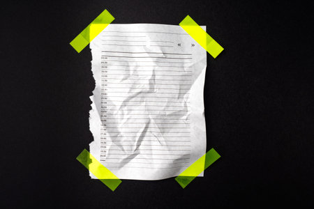 The crumpled page of the diary is taped. Design. Background design. Adhesive tape for design...