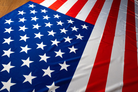 The American flag is on the table. American flag close-up. The star-spangled banner. Official state...