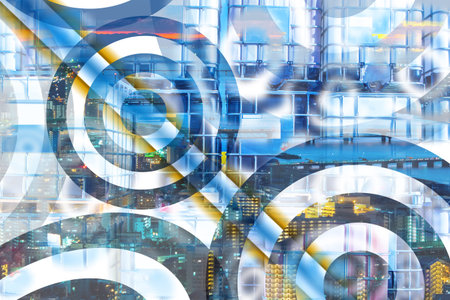 Geometric background with targets. Blue and white background with circles. Different stories on the...