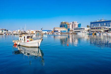 Cyprus. Limassol. The Harbor Of Portobello. Boat in the Harbor in Cyprus. Water trips on the...